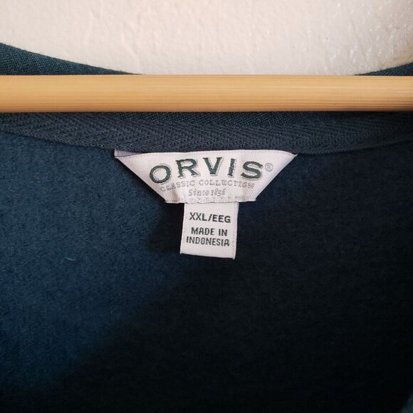 Orvis Cozy Pullover Crewneck Soft Fleece Lined Sweater Teal Size XXL Relaxed Fit - Picture 2 of 10